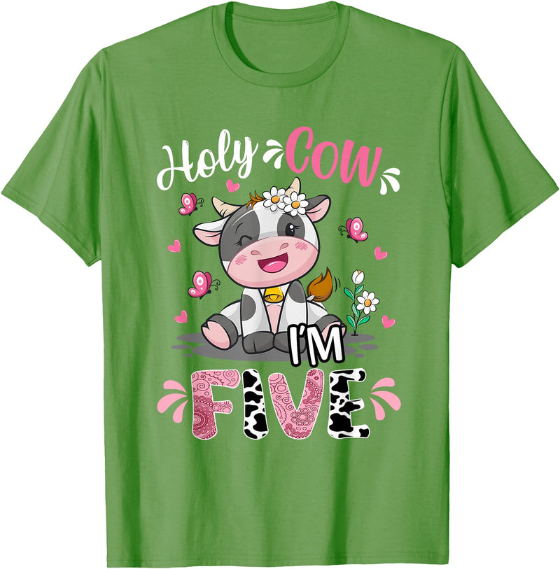 Cow Themed Birthday Party Supplies For Girl 5th Holy Cow I'm Five 5 Years Old 5th Birthday Girl Outfit T-Shirt - Grass Green