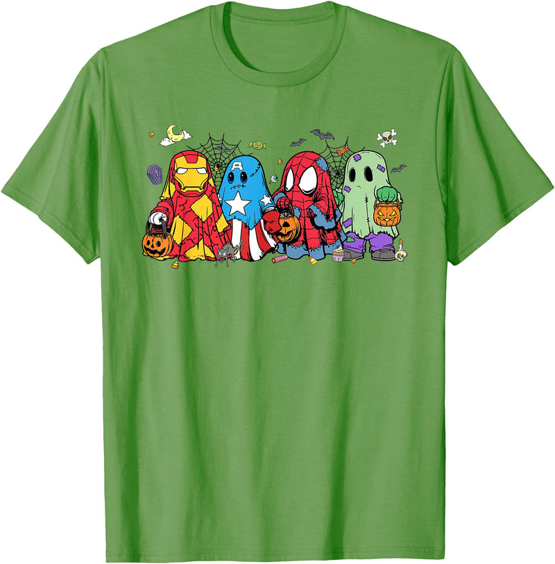 Retro Ghost Halloween Cute Spooky Season Halloween Kids T-Shirt - Grass Green