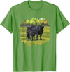 Farm Animal Art by CSForest Black Angus Cow & Cute Calf Farm Animals T-Shirt - Grass Green