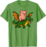 PigAxis1 Pig Animal Lover Dragon Riding Zoo Day Boys Girls Kids T-Shirt - Grass Green
