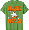 3 Year Old Boy Birthday Gift For Spooky Boys Kids Trick or Three 3rd Halloween Birthday Ghost Skateboarding T-Shirt - Grass