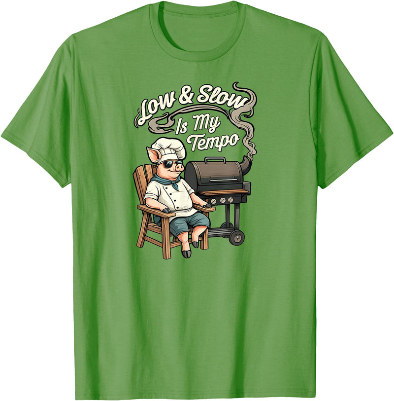 Pitmaster Pig Apparel Low & Slow Is My Tempo Pig BBQ Smoker T-Shirt - Grass Green