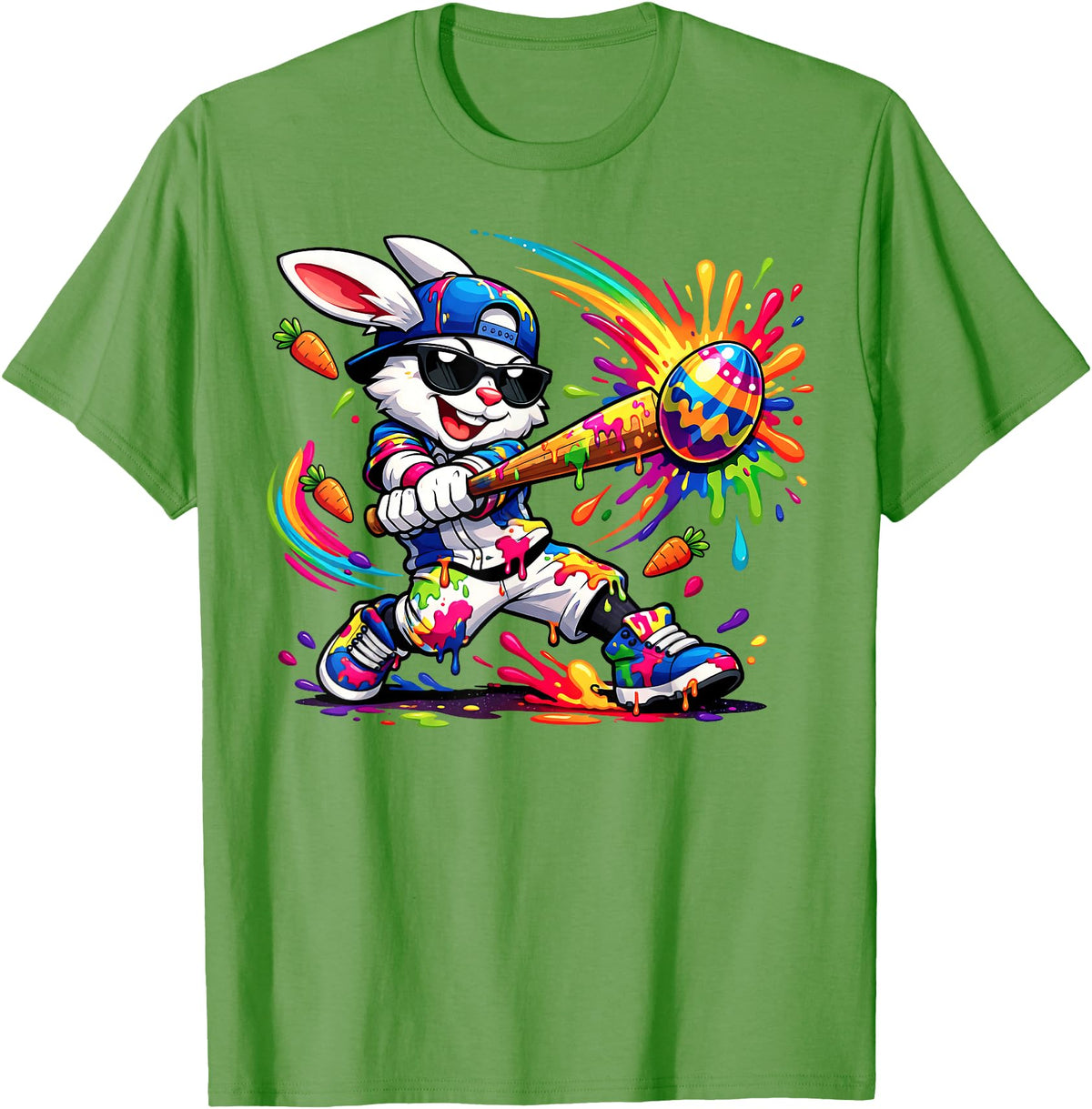 Funny Dripping Drip Rabbit Bunny Baseball Easter Men Boy Kid T-Shirt in Grass Green
