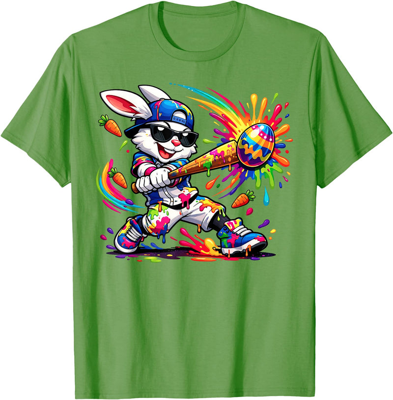Funny Dripping Drip Rabbit Bunny Baseball Easter Men Boy Kid T-Shirt in Grass Green