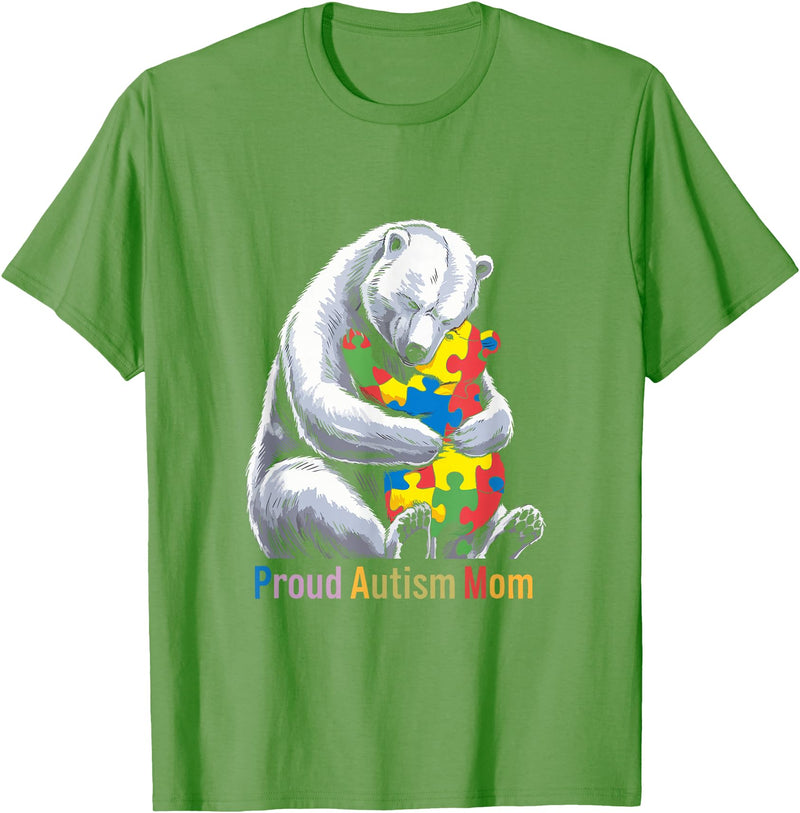 Autism Mama Mom Bear Support Autism Proud Autism Mom Bear Autism Awareness Month T-Shirt - Grass Green