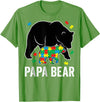 Autism Awareness Neurodiversity Support Apparel Papa Bear Autism Awareness Puzzle Neurodiversity Support T-Shirt - Grass Green