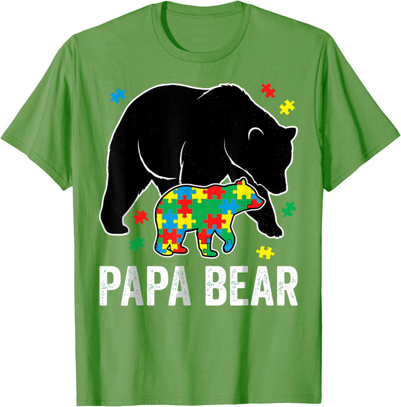 Autism Awareness Neurodiversity Support Apparel Papa Bear Autism Awareness Puzzle Neurodiversity Support T-Shirt - Grass Green