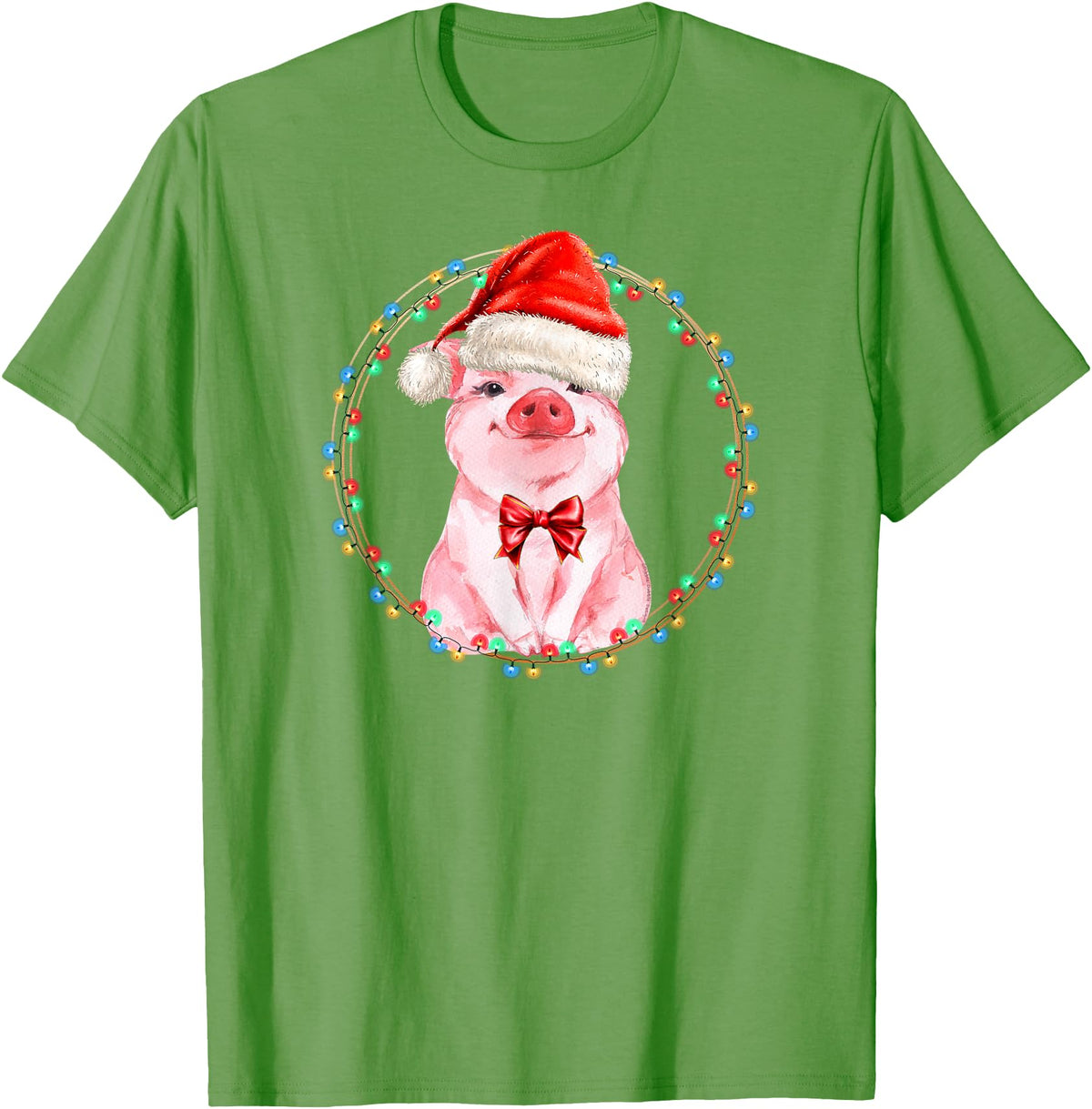 Dibble Dabble Holidays Sweet Pig with Santa Hat Pig Lover Christmas T-Shirt - Grass Green
