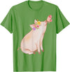 Watercolor Pink Pig With Floral And Butterfly Farm Design T-Shirt - Grass Green