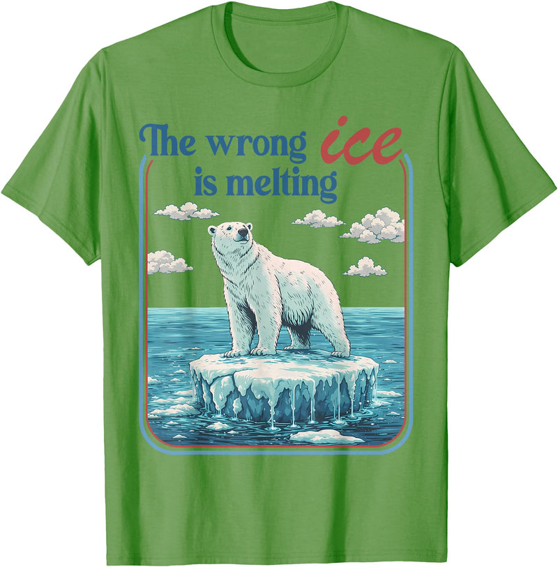 Funny Outfit Men Women 2026 The Wrong ICE is Melting Funny Polar Bear Abolish ICE T-Shirt - Grass Green