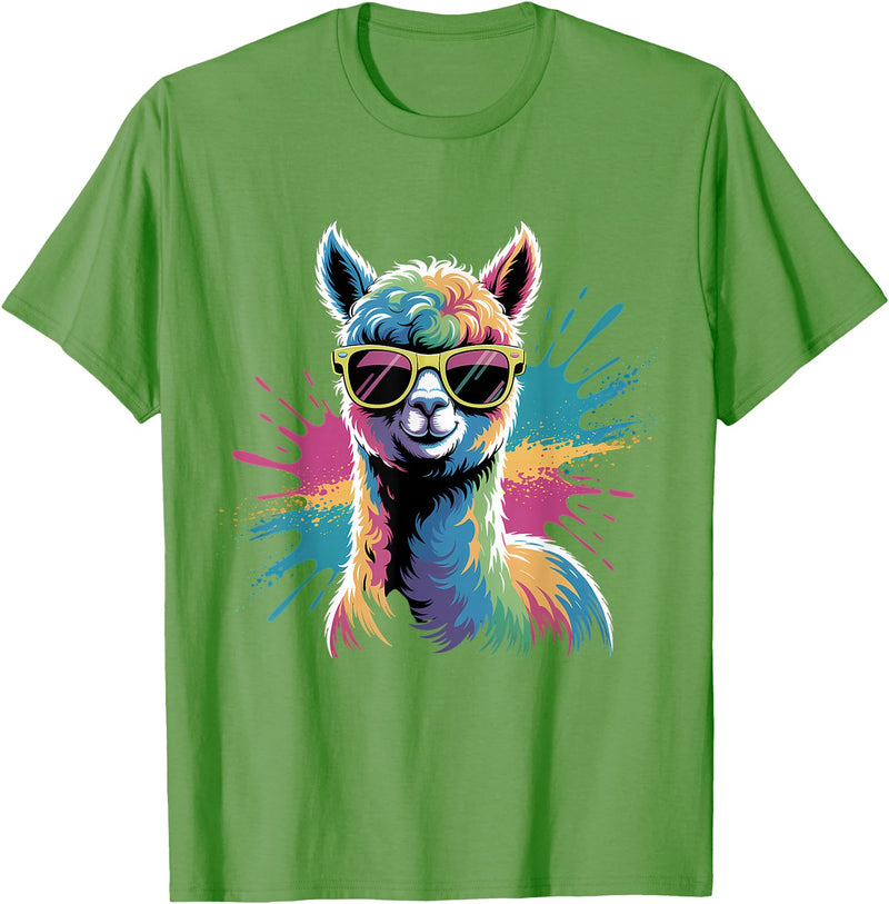 Funny Llama Lover Graphics Funny Llama Alpaca with Sunglasses Animal Graphic T-Shirt - Grass Green