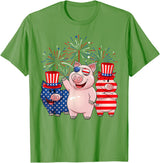 Ohia Three Patriotic Pigs USA Independence Day Tee Funny Red White Blue Pig American Flag Farmer 4th Of July T-Shirt - Grass Green