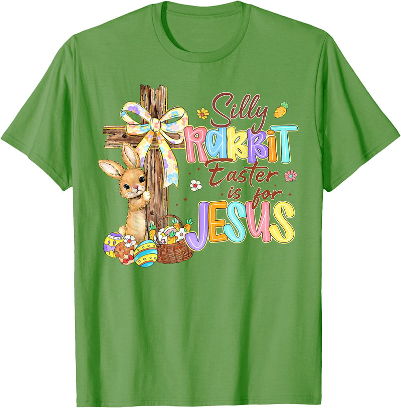 Silly Rabbit Easter Is for Jesus Bunny Cross Kids T-Shirt in Grass Green