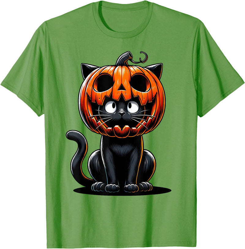 Adorable Spooky Black Halloween Cat Pumpkin Head Funny Kitty Costume Pumpkin Design Cute Black Halloween Cat T-Shirt - Grass