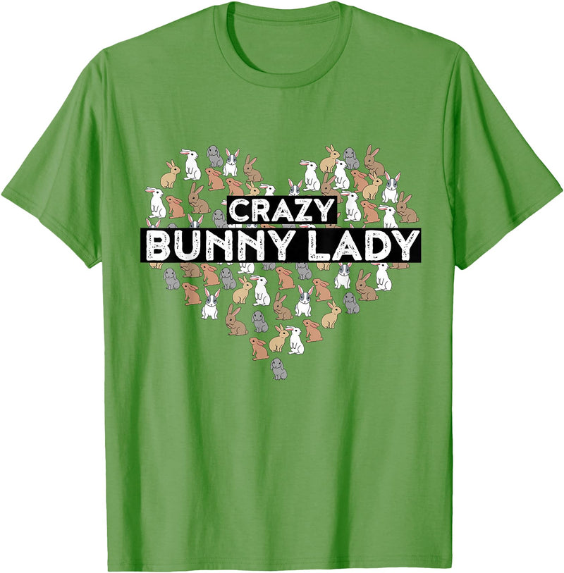 Crazy Bunny Lady Funny Rabbit T-Shirt in Grass Green