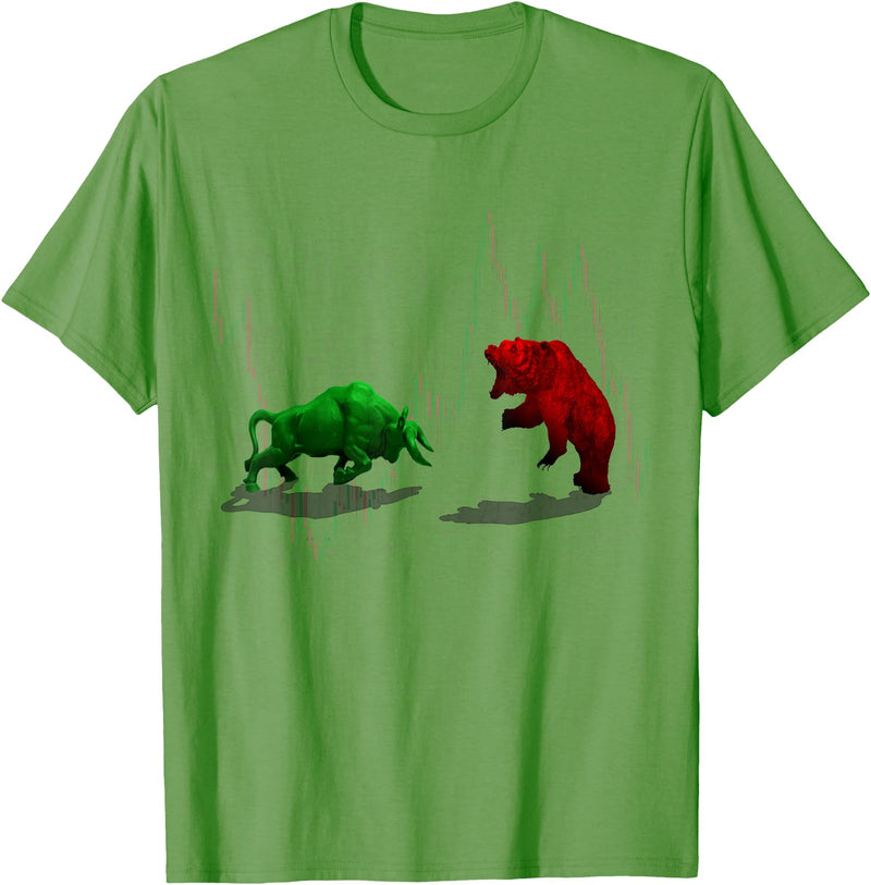 Stock Market Bulls vs Bears Graphic T-Shirt - Grass Green