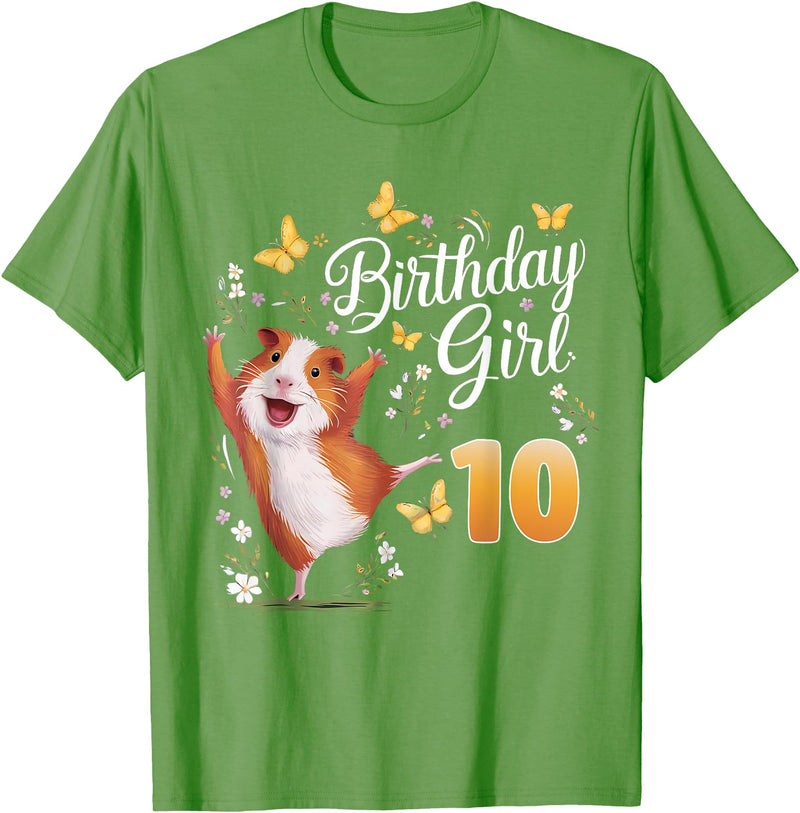 Giraffe Birthday Party by LazyPanda Guinea Pig Birthday Girl 10th Birthday Party 10 Year Old T-Shirt - Grass Green