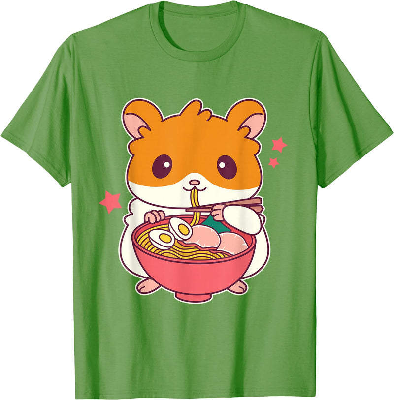 Cute Hamster Eating Ramen Hamster Lovers T-Shirt - Grass Green