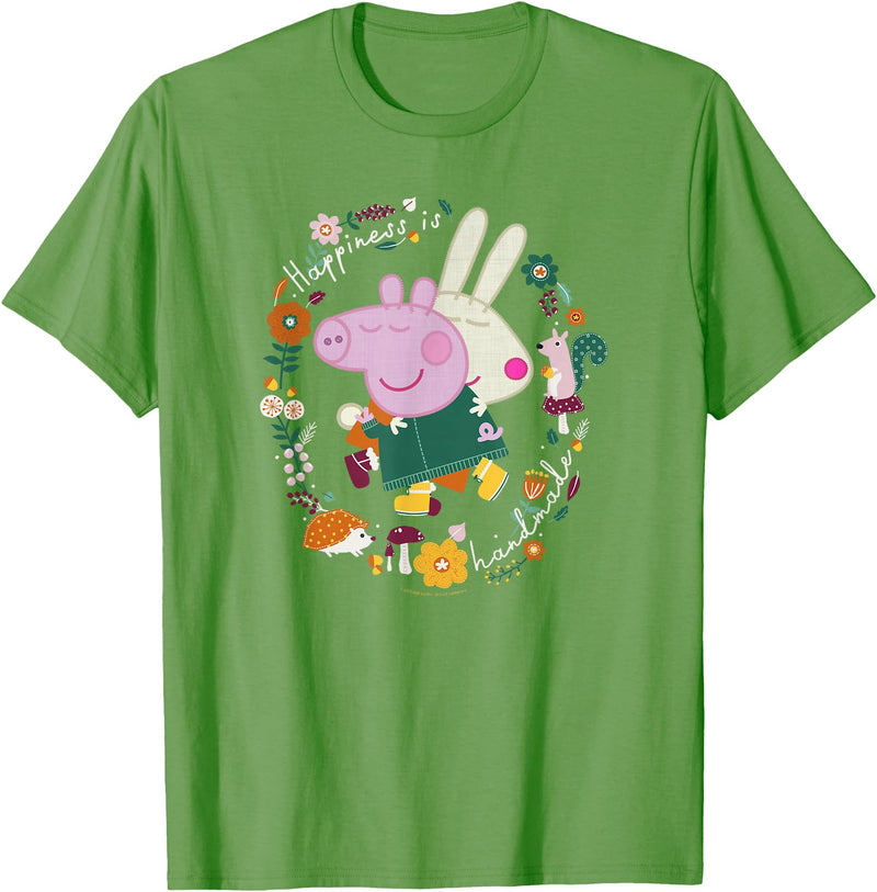 Peppa Pig Happiness Is Handmade Peppa & Rebecca Hugging T-Shirt - Grass Green