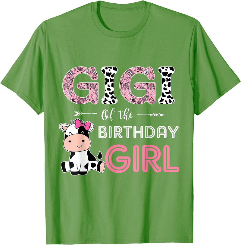 Cow Birthday Cow Lover Gifts For Family Men Woman Gigi of The Birthday Girl Farm Cow Grandma Matching Family T-Shirt - Grass