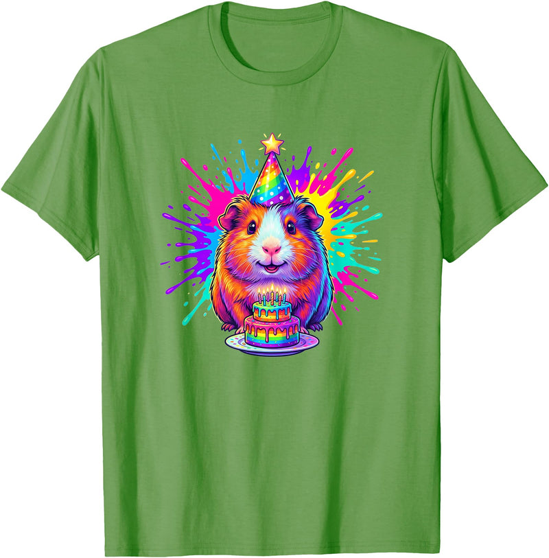 Cute Birthday Guinea Pig Rainbow Cake Party Hat Happy Birthday Guinea Pig Rainbow Cake Party Hat T-Shirt - Grass Green