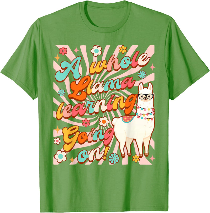 Llama Alpaca Whole Llama Learning Going On Llama Alpaca Teacher Teaching Whole Llama Learning Going On T-Shirt - Grass Green