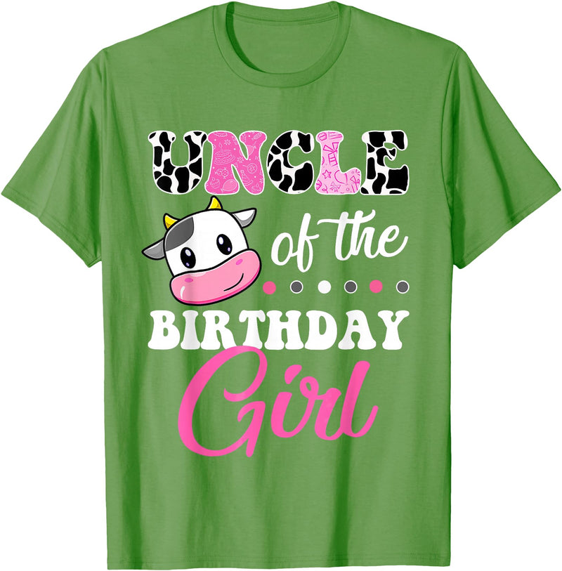 Cow Lover Birthday Men Women Kids Shirts & Gifts Uncle Of The Birthday Girl Family Matching Shirt Farm Cow T-Shirt - Grass