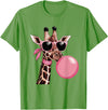 Funny Giraffe Lover Design Outfit Funny Cute Giraffe Pink Bubble Gum and Pink Sunglasses T-Shirt - Grass Green