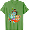 Clever Witty Designs Hindu god Lord Shri Krishna with a Cow and a Bird T-Shirt - Grass Green