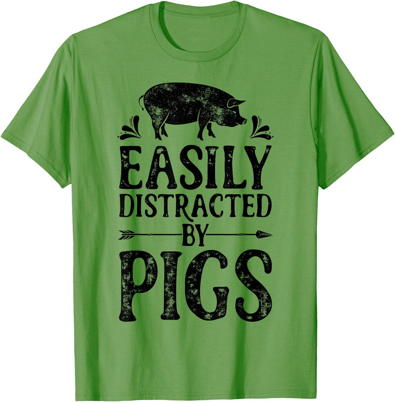 Piggy Squad Co Pig Easily Distracted By Pigs Funny Farmer Farm Animal Lover T-Shirt - Grass Green