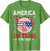 Pig Face 4th of July 1776-2026 Anniversary 250th Pig Sunglasses American Flag America 250 Years Tee 250yr Tee T-Shirt - Grass Green