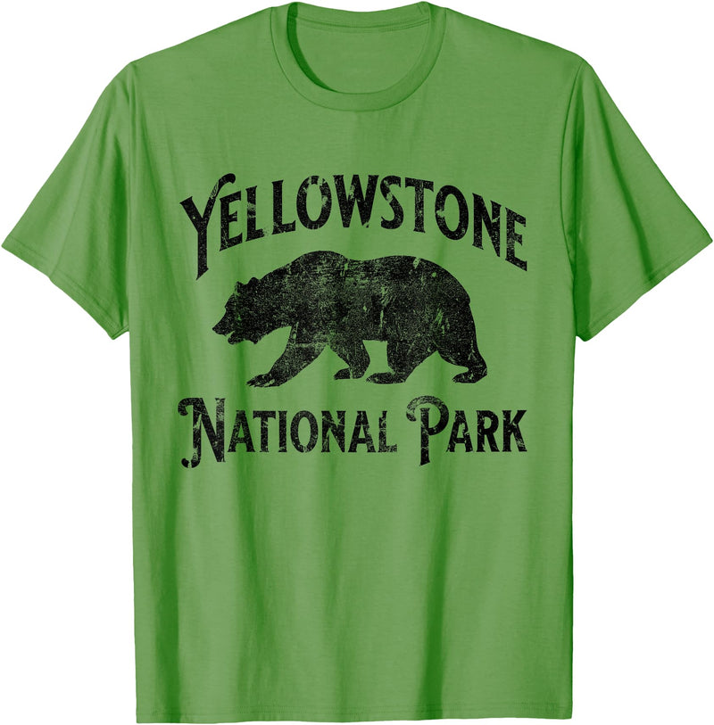Yellowstone National Park Wyoming USA Outdoor Yellowstone National Park Bear Nature Hike Outdoors Vintage T-Shirt - Grass Green