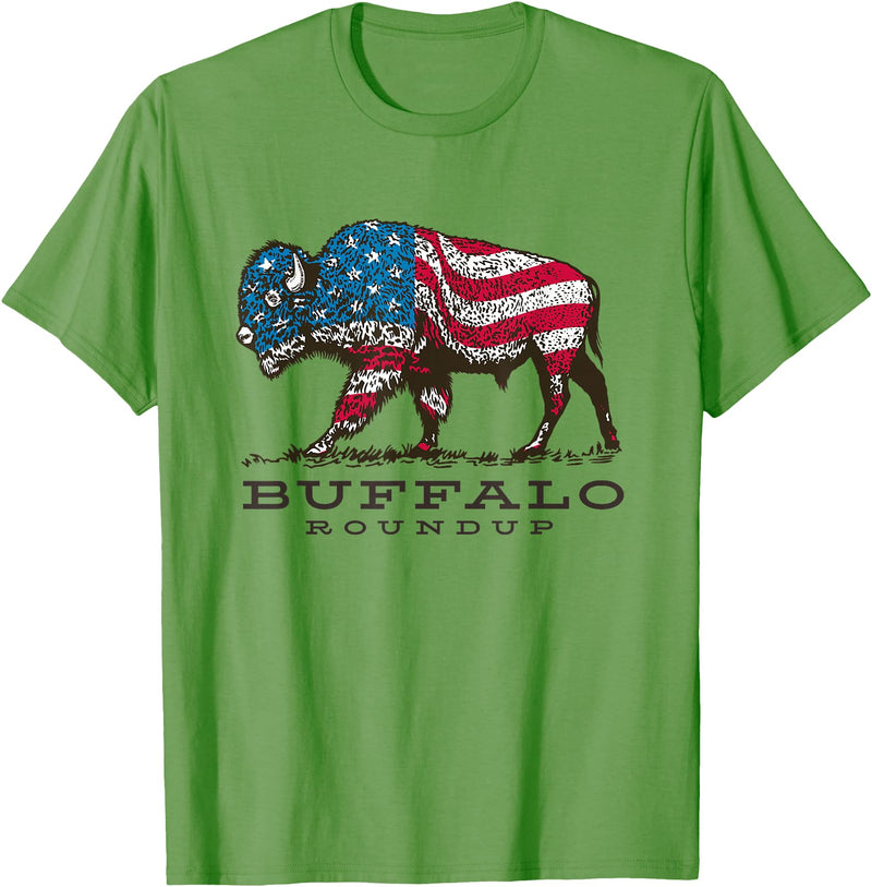 Custer State Park Buffalo Roundup Clothing Co Buffalo Roundup Custer State Park South Dakota Patriotic T-Shirt - Grass Green