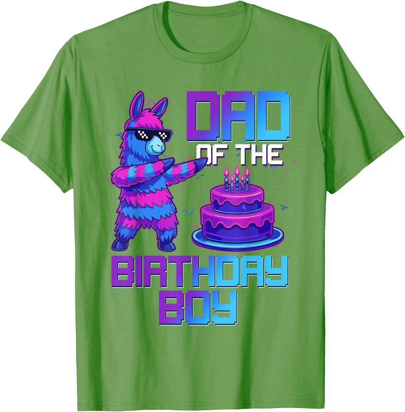 Llama Pinata Birthday Family Bday Party Decoration Daddy of Birthday Boy Llama Pinata Party Family Matching T-Shirt - Grass Green