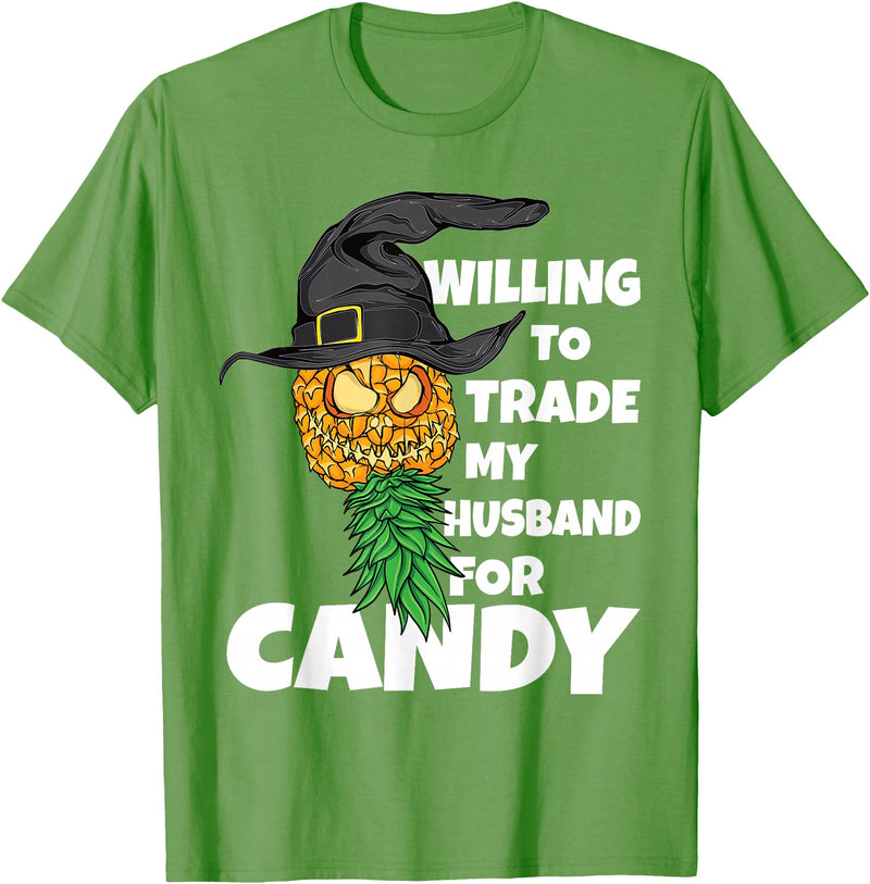 Swinger Upside Down Pineapple Apparel Halloween Trade Husband for Candy Swinger Women Wife T-Shirt - Grass Green