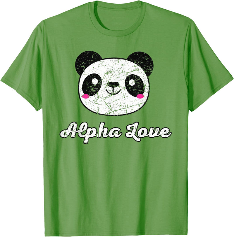 Alpha Love AOII Panda Bear Cute Kawaii Omicron A Alpha Love AOII Panda Bear Cute Kawaii O Pi Distressed T-Shirt - Grass Green