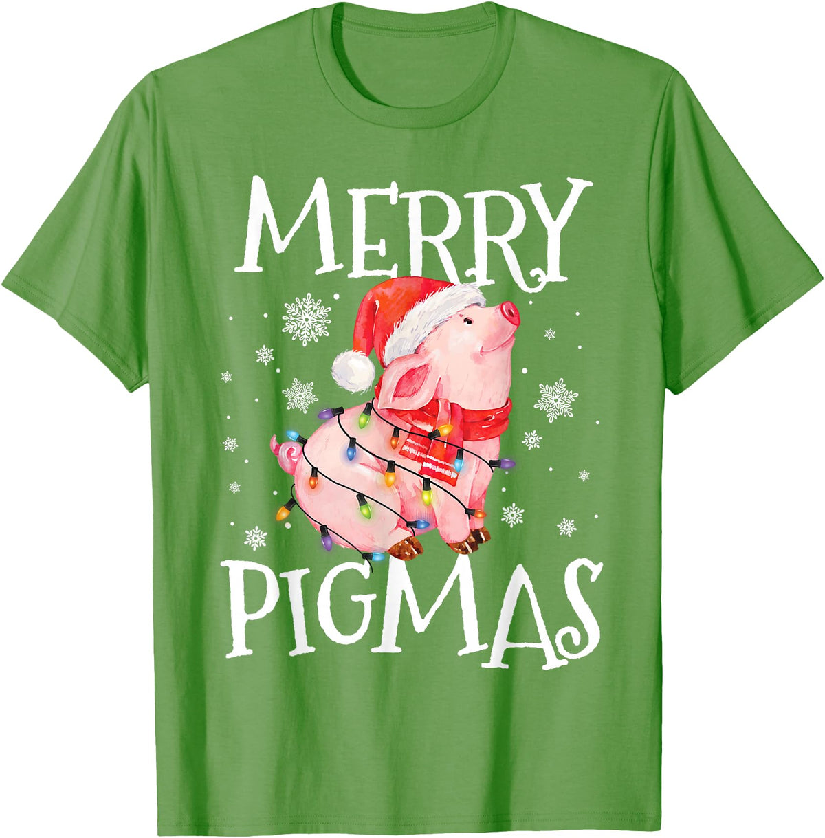 Christmas Funny Gifts Merry Pigmas Funny Pig Christmas Lights Tree Xmas Funny T-Shirt - Grass Green