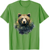 Bear Forest Animal Art Portrait Forest Artwork Wildlife T-Shirt - Grass Green