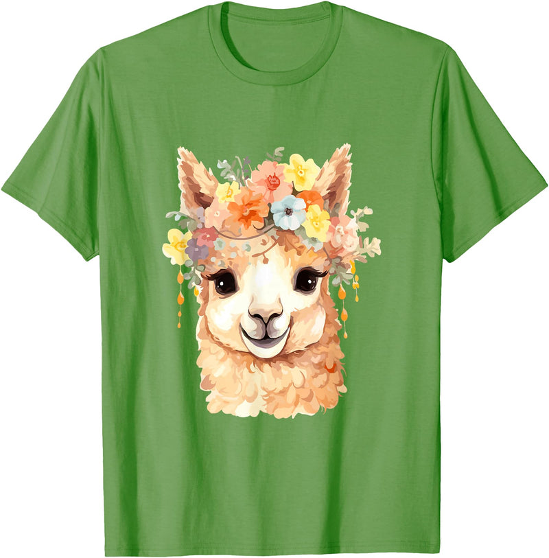 Alpaca and llama with flowers Designs Alpaca with Flowers, Cute Alpaca and Llama T-Shirt - Grass Green