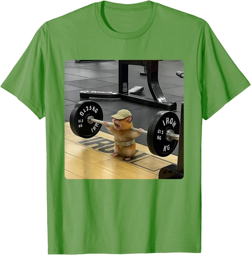 Hamster Deadlift Training Funny Cute Rat Weightlifting Meme T-Shirt - Grass Green
