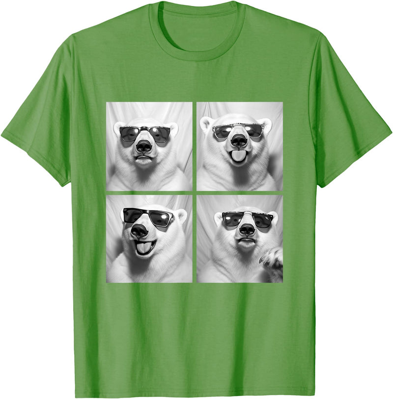 Funny Animal Photography Clothing Co. Funny Polar Bears with Sunglasses Cool Ice Bears Humor Meme T-Shirt - Grass Green