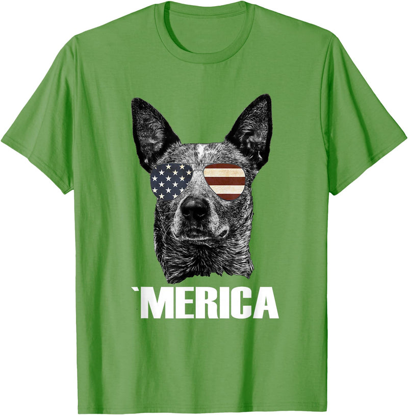 Australian Cattle Dog Patriotic Tee Gifts Merica Australian Cattle Dog with USA Flag Sunglasses Gift T-Shirt - Grass Green