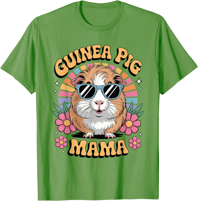 Guinea Pig Rodents Lover Mom Mother'S Day Guinea Pig Mama Floral Vintage 60s 70s Sunglasses T-Shirt - Grass Green