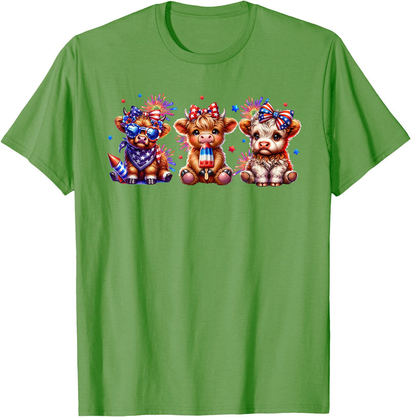 July 4th Highland Cow Farm Lovers American Costume Highland Cow Cattle Animal Lover Patriotic 4th of July T-Shirt - Grass