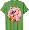 Funny Cute Pig Ice Cream Kawaii Design Pig Eating Ice Cream Graphic Boys Girls Pig Lover T-Shirt - Grass Green