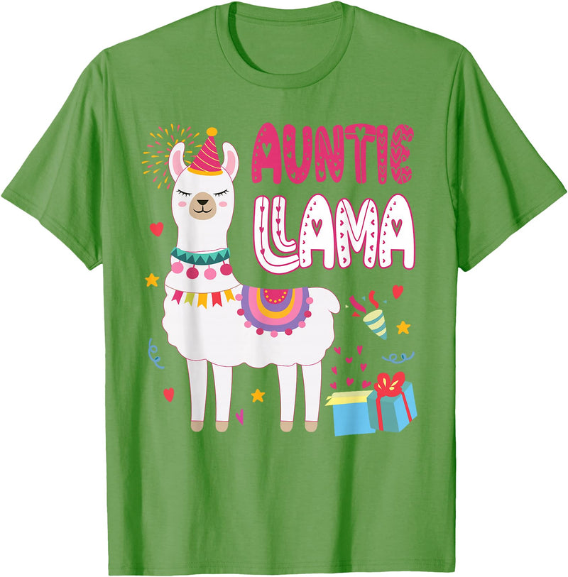 Family Matching Llama Birthday Party Supplies Auntie Llama Aunt Of The Birthday Boy Girl Llama Birthday T-Shirt - Grass Green