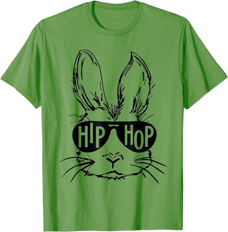 Hip Hop Bunny with Sunglasses Easter Hippity Rabbit Funny T-Shirt in Grass Green