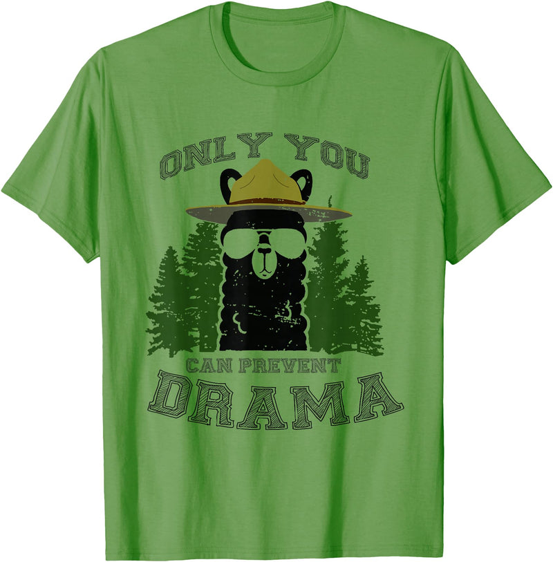 LaLa Designs Only You Can Prevent Drama Llama Forest Camping Smokey T-Shirt - Grass Green