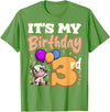Cow Birthday 3 Party Farmyard Apparel Cow 3rd Birthday Party Balloons Moo Farm Animal Vet Barn T-Shirt - Grass Green
