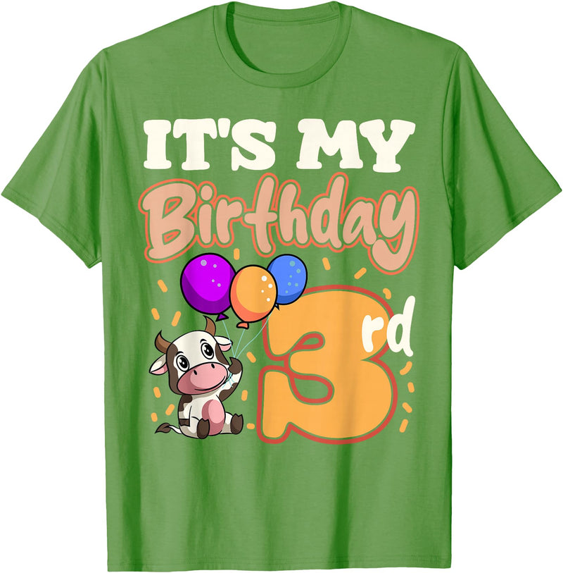 Cow Birthday 3 Party Farmyard Apparel Cow 3rd Birthday Party Balloons Moo Farm Animal Vet Barn T-Shirt - Grass Green